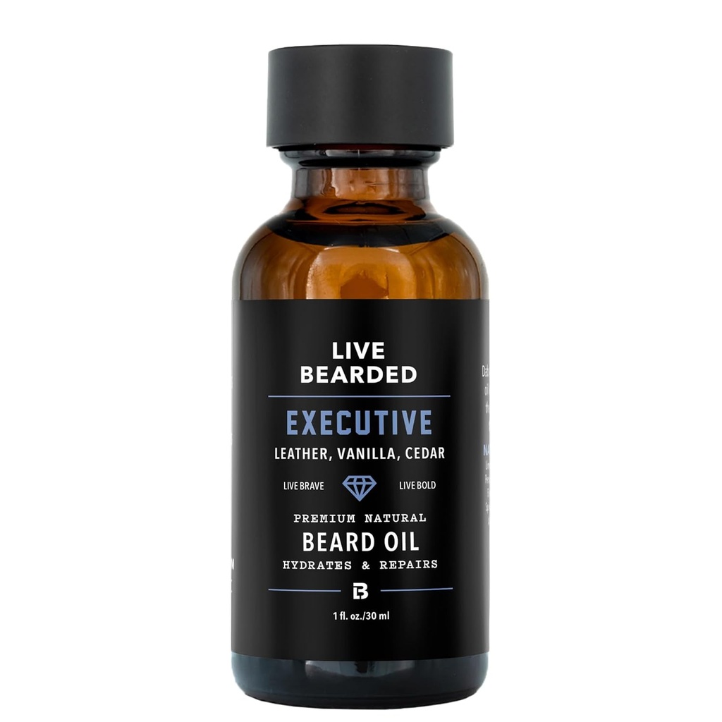 Live Bearded Beard Oil, 1 fl oz - Premium All-Natural Jojoba - Made in the USA - Haar en huidverzorging voor mannen met droge, Flaky Patches Executive Scent - Cedar, Vanilla