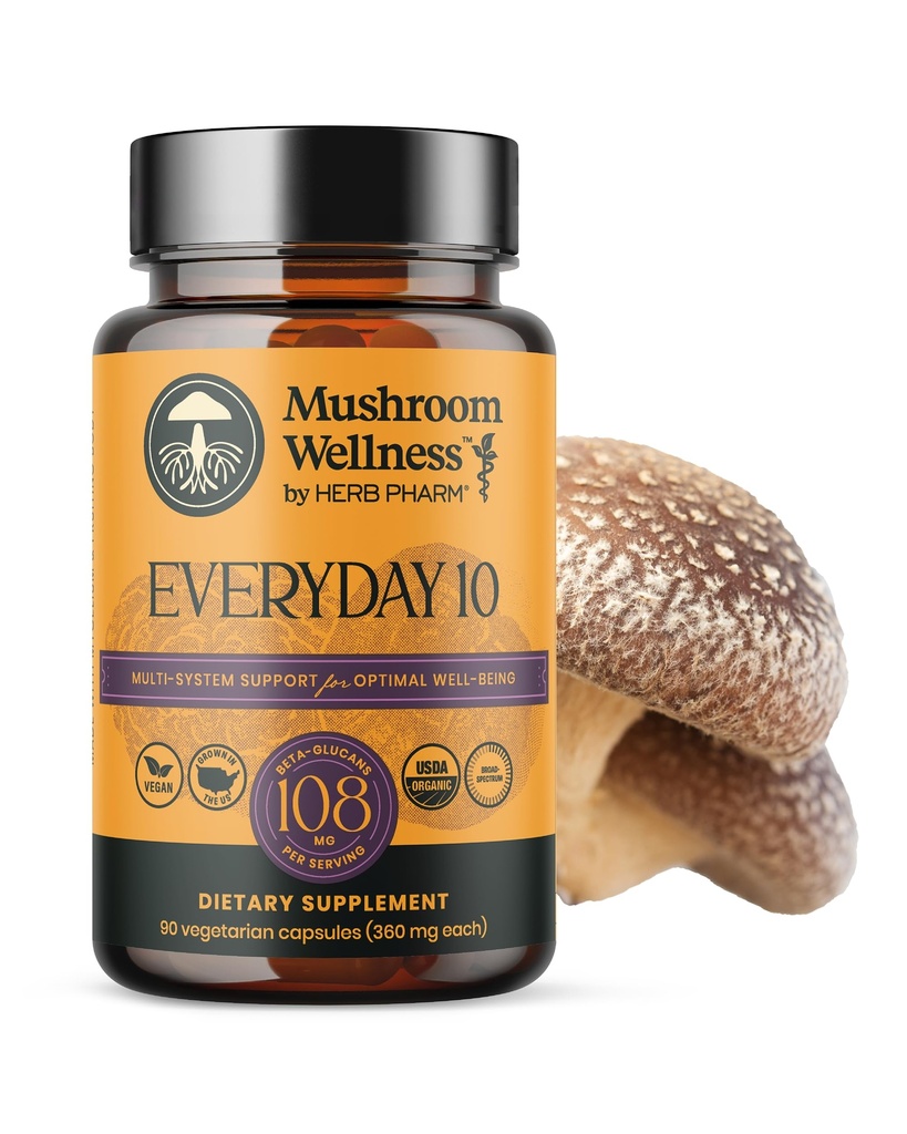 Paddestoel Wellness Everyday 10: Biologische 10-in-1 Paddestoel Capsules met Lion's Mane, Shiitake, Reishi, Turkije Tail & More, Paddestoel Poeder Supplement, Immune & Zenuwstelsel Ondersteuning, 90 Vegan Capsules