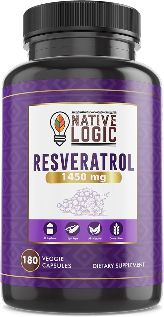 Trans-Resveratrol met antioxidanten 180 Capsules met Acai Berry, Grape Seed, en Green Tea Leaf Extract, 1450mg. Ondersteunt Cardiovasculaire gezondheid en immuunsysteem