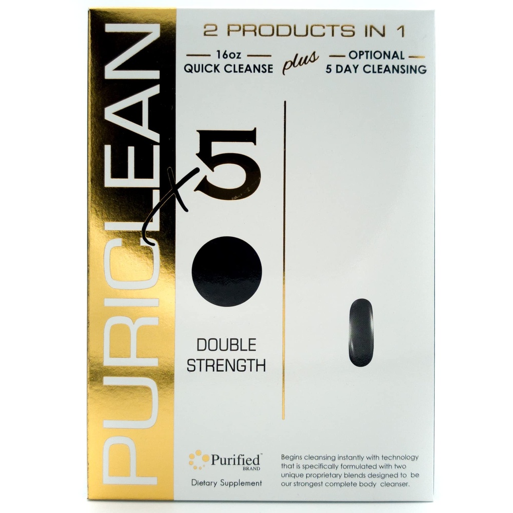 Puriclean X5 Complete Body Cleanser 2 in 1 Detox - Double Strength Cleansing Support - 5-Day Detoxifying to Flush Out Toxins- 20 Capsules + 1 Fast Softgel (2 Pack)