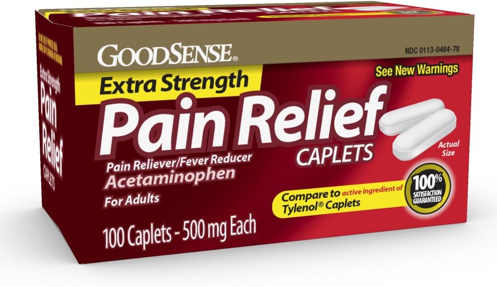 GoodSense Extra sterkte pijn verlichting - Acetaminophen Caplets 500 mg - Hoofdpijn, spierpijn, Artritis verlichting, 100 Tellen
