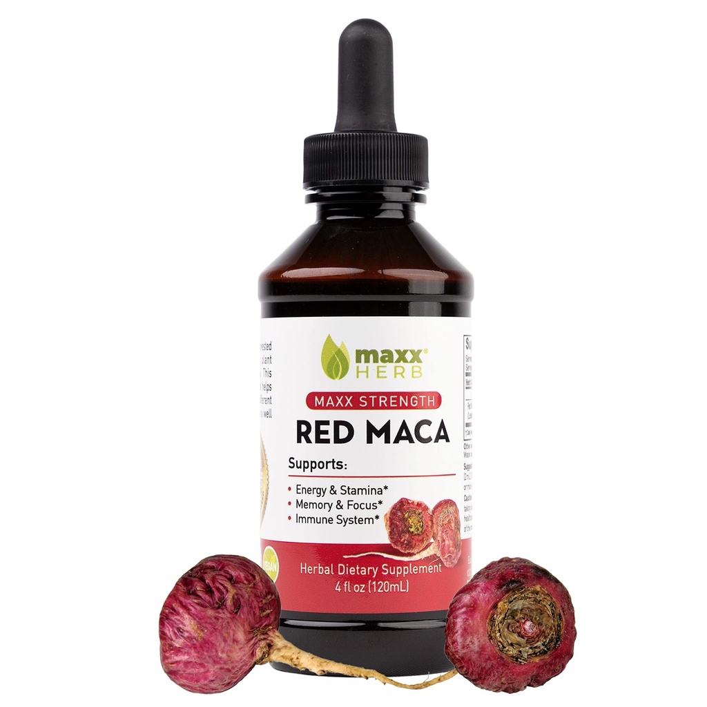 Maxx Herb Red Maca Root Extract - Max Strength Liquid Drops Absorb Beter dan poeder of capsules, voor uithoudingsvermogen, geheugen en concentratie - 4 Oz Fles (60 porties)