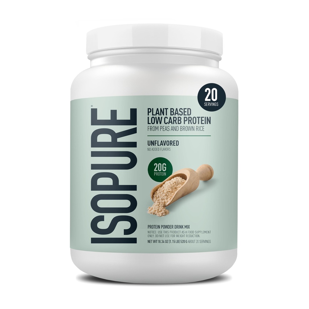 Isopure Plant-Based Proteïne Poeder, Lactosevrij, Glutenvrij, met ijzer, Unflavored, 20g Plant Proteïne Per Serving, 1,15 Lbs, 20 Servers