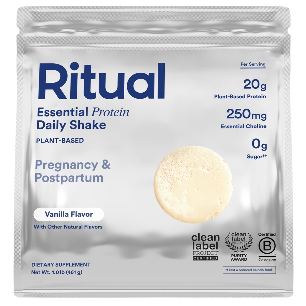 Ritual Prenatale Vegan Plant Based Protein Powder: Choline ter ondersteuning van zwangerschap, postpartum, & Borstvoeding, 20g Biologische Pea Proteïne van regeneratieve boerderijen in de VS, Suikervrij†, Vanille, 1 Lbs