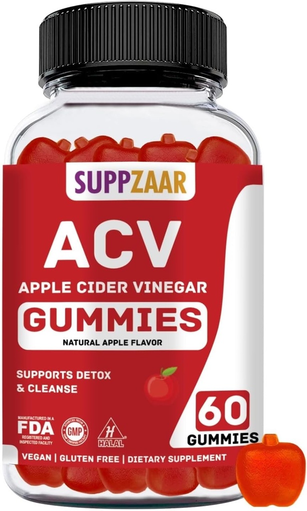 Vegan Apple Cider Vinegar Gummies with The Mother, 500mg 60 Servings - ACV Gummies for Natural Detox & Cleanse Immune System, Digestion - Alternative to Apple Cider Vinegar Capsules