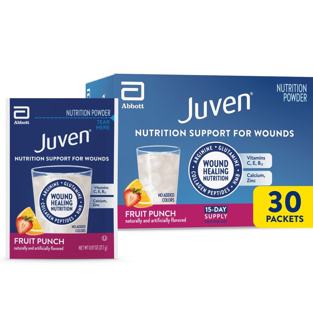 Juven Therapeutische Voeding Drinkpoeder Inclusief Collageen Peptiden, Aminozuren, en HMB voor Wond Healing Ondersteuning, Fruit Punch, 30 Packets