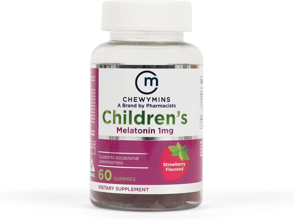 Halal Children's Melatonin Gummies - Strawberry, Orange, and Lemon Flavor - Non-GMO, Organic - Supports Sleep - 60 Gummies