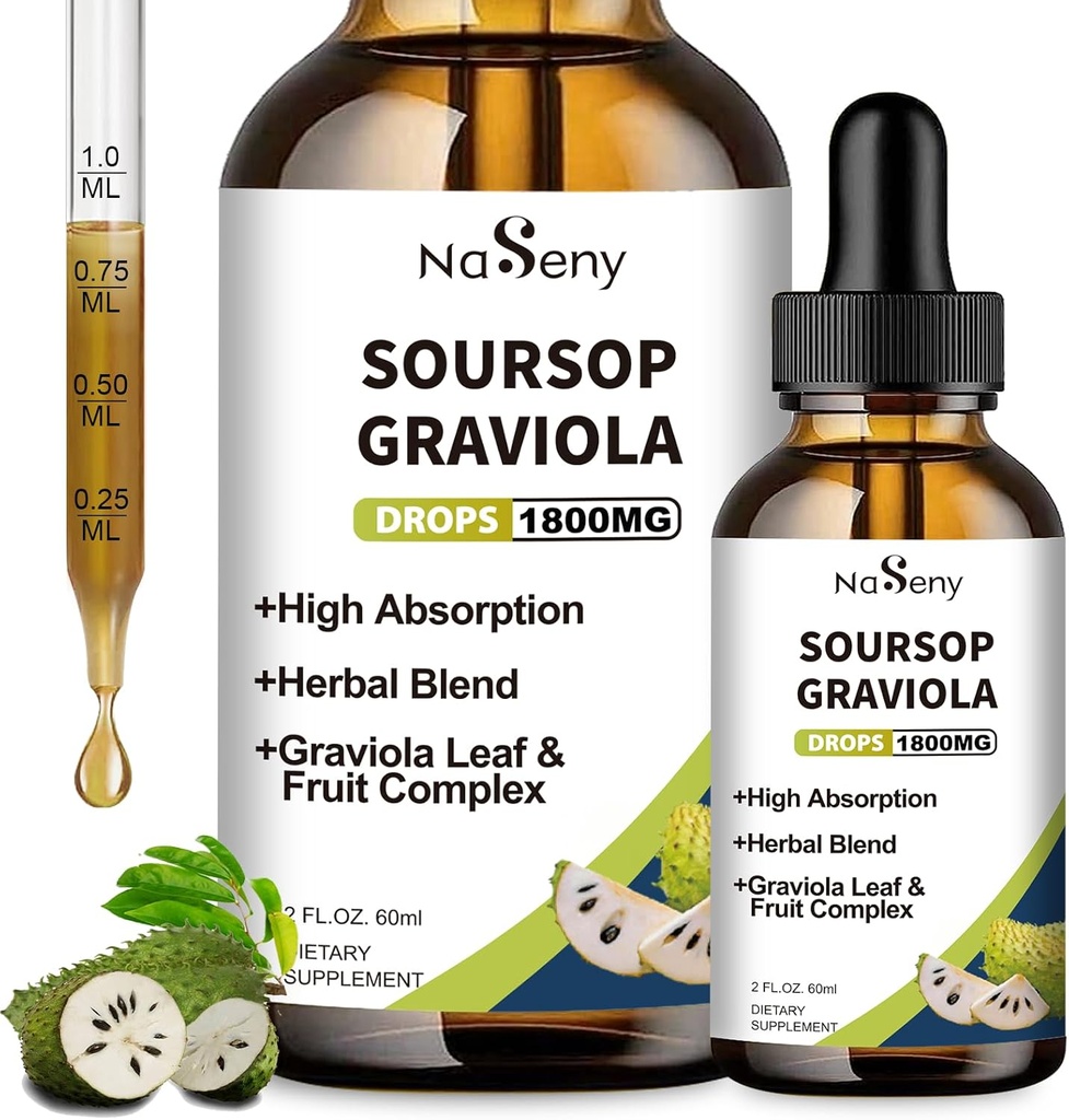 Soursop Bitters Liquid, Soursop Bitters voor Immune, Antioxidant, Digestief, Graviola Fruit en Blad Extract Drop, Kruidenextract met Vitamine voor Cell Support & Regeneration, Dagelijks Supplement, 2 FL OZ