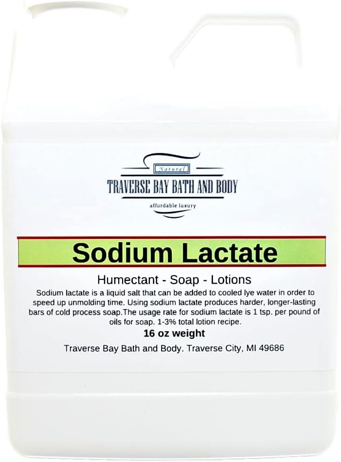 Traverse Bay Bath and Body Sodium lactate, 16 oz, Safety sealed container. 60% concentration USP Natural Preservative made in the USA