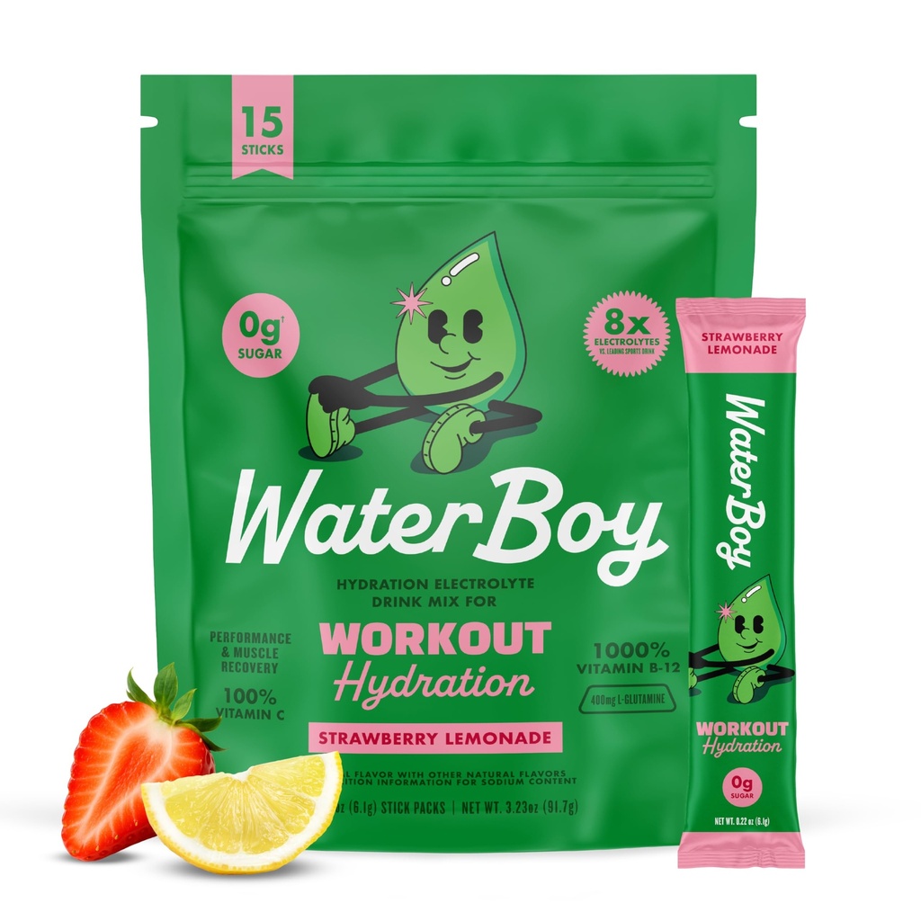 Waterboy workout hydratatie 2,960mg suikervrije elektrolyte poederverpakkingen 