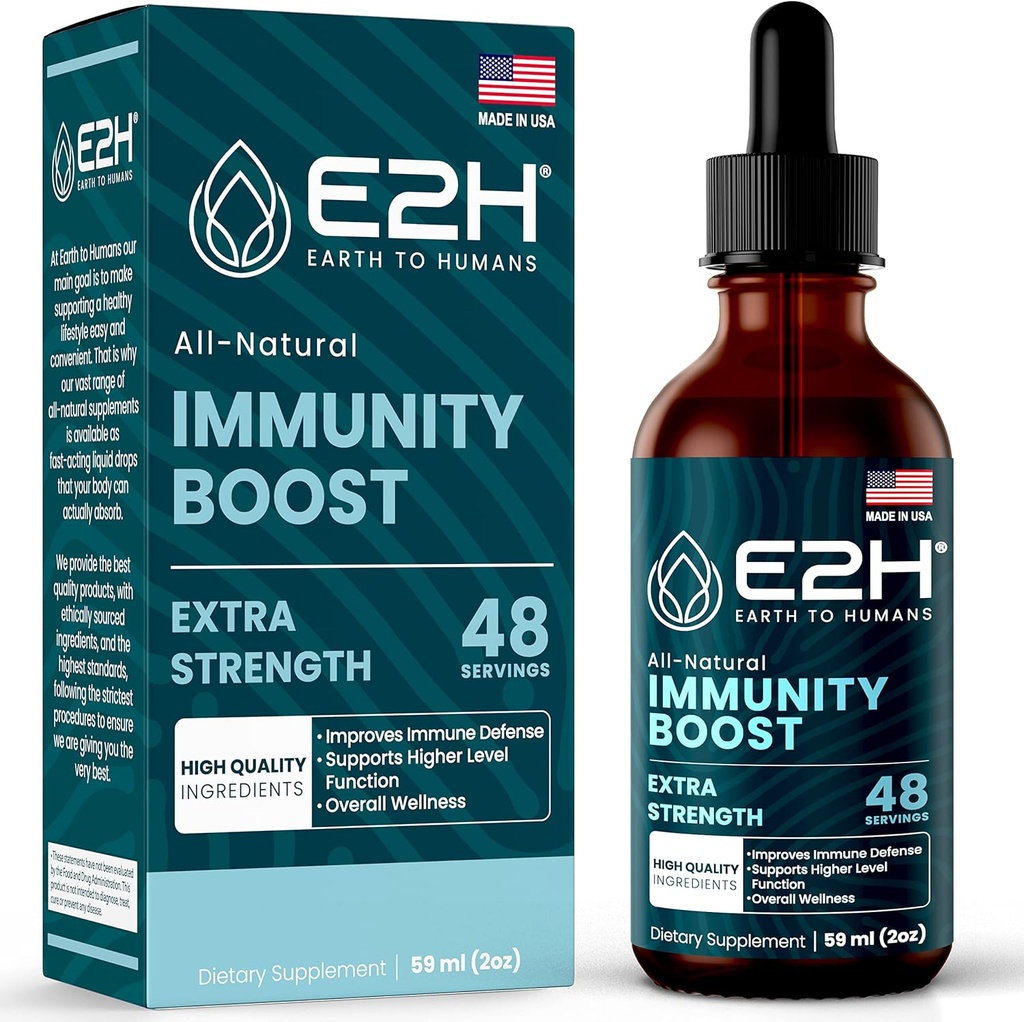 E2H Advanced Immune Defense Supplement - All-Natural Immune Booster - Immune Support Supplements Drops - Bevat Holy Basil, Papaya Bladeren en Red Banded Polypore - Non-GMO, Vegan - 2 Fl Oz