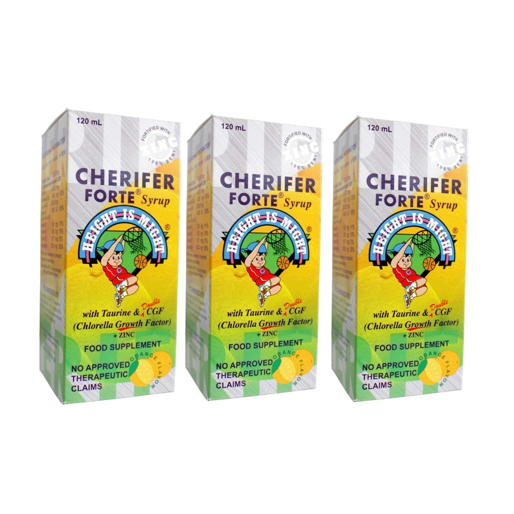 3 CHERIFER Forte Syrup w/Taurine & Double Chlorella groeifactor + zink 120 ml