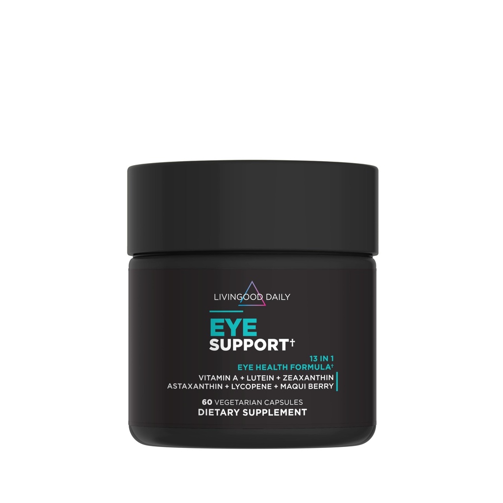 Livingood Daily Eye Support, 13-in-1 Vision Supplement met Lutein, Zeaxanthine, Astaxanthine, Vitamine A, Lycopeen, Maqui Berry & More, Bevordert gezonde ogen, Blauw Licht Bescherming, Vegan, 60 Capsules