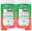 Bellway Super Fiber Powder + Collagen (2 Pack), Sugar-Free Psyllium Husk Powder met Collageen Peptiden en Hyaluronzuur voor Gut Health, gezonde huid, nagels, botten & gewrichten, Watermeloen (21.2 oz)