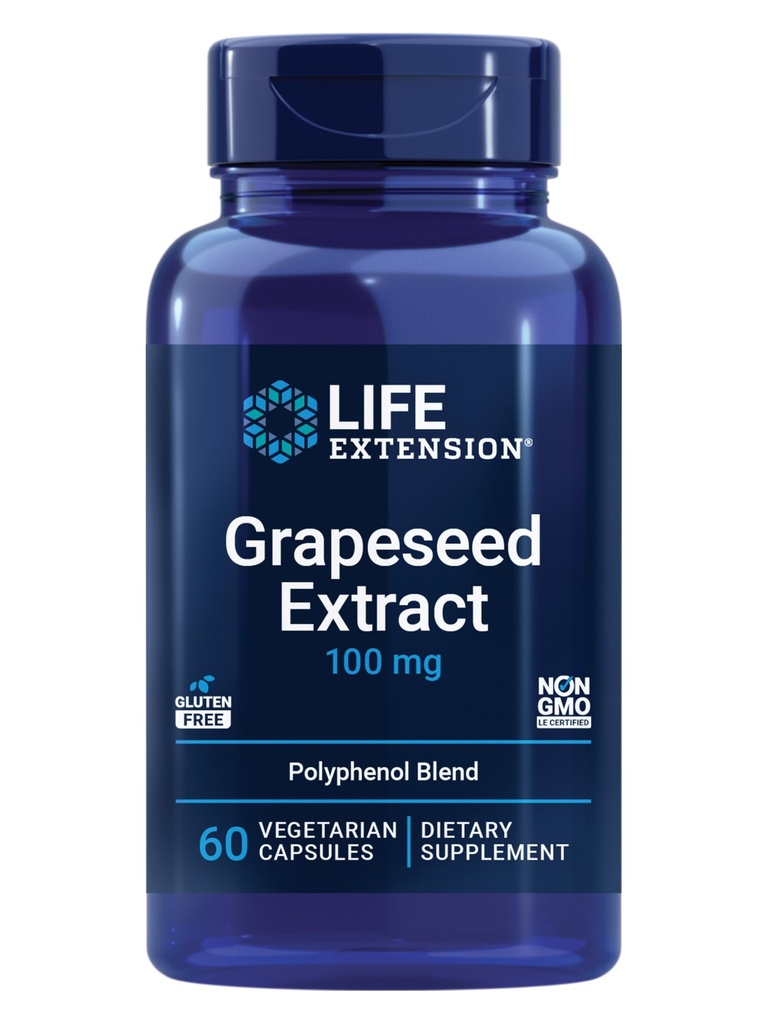 Life Extension Grapeseed Extract, Vitamine C, Calcium, resveratrol, polyfenolen, Cardiovasculair Gezondheid, antioxidant Bescherming, Glutenvrije, Non-GMO, Vegetarisch, 60 Capsules
