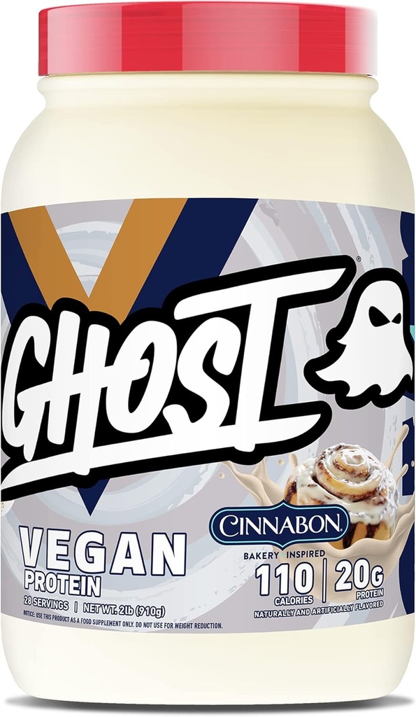 GHOST Vegan Protein Powder, Cinnabon - 2lb, 20g of Protein - Plant-Based Pea & Organic Pumpkin Protein - ­Post Workout & Nutrition Shakes, Smoothies, & Baking - Soy & Gluten-Free