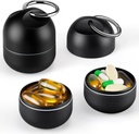 Zannaki Small Portable Single Pill Box Keychain - Metal Daily Travel Pill Organizer Case, waterdichte pil houder fles, schattige geneeskunde vitamine supplement container drager voor zak of portemonnee, zwart