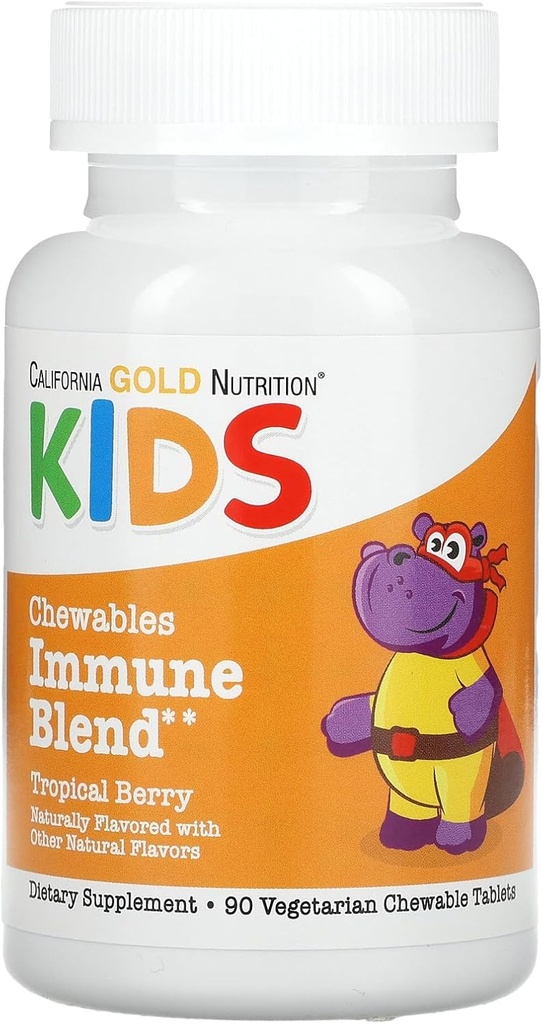California Gold Nutrition Kauwbare Immune Blend met vitamine A, vitamine C, vitamine E en zink voor kinderen, natuurlijke tropische bessen, 90 vegetarische tabletten