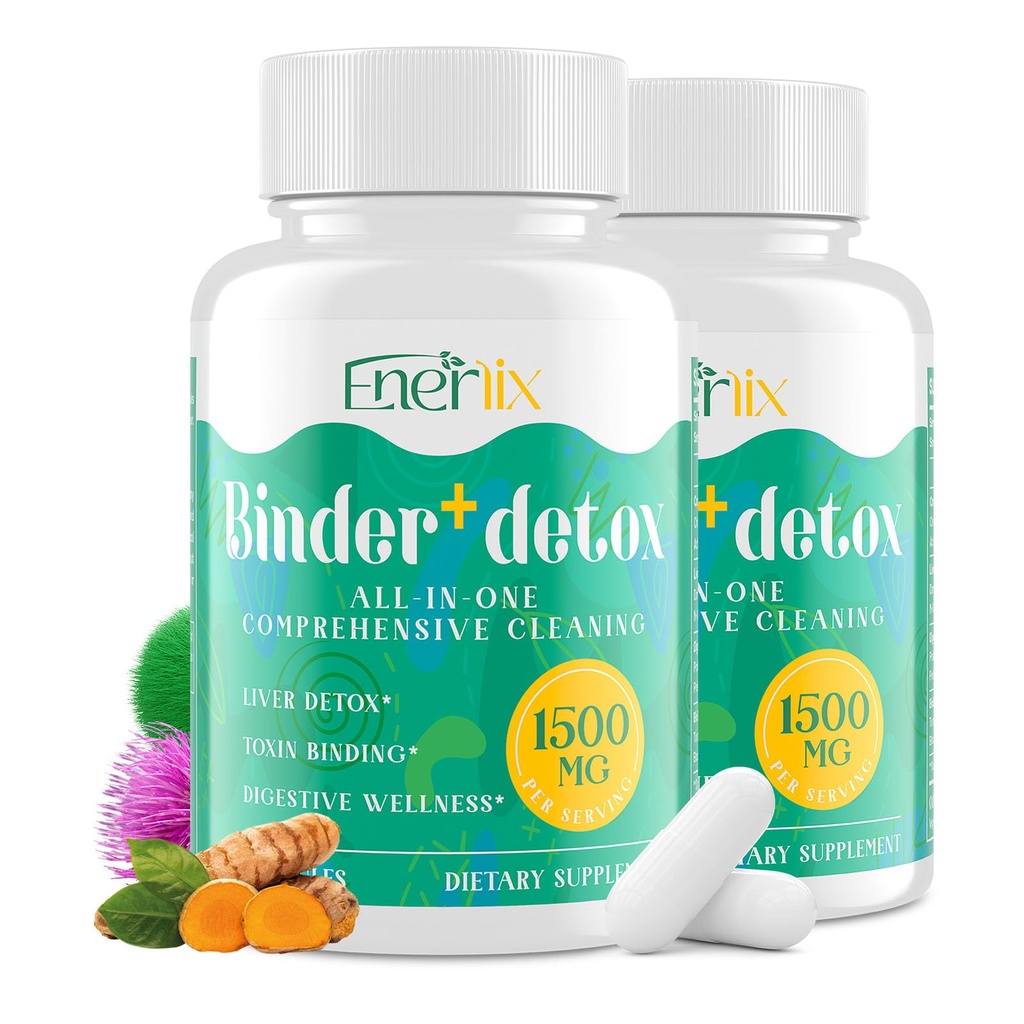 15-in-1 Detox Binder, geactiveerde Charcoal, Zeoliet & Bentonite Clay, Chlorella, 1500 MG Detox Supplement Maximum Absorberend, Lever Gut Digestieve Detox Cleanse, 180 Vegan Capsules
