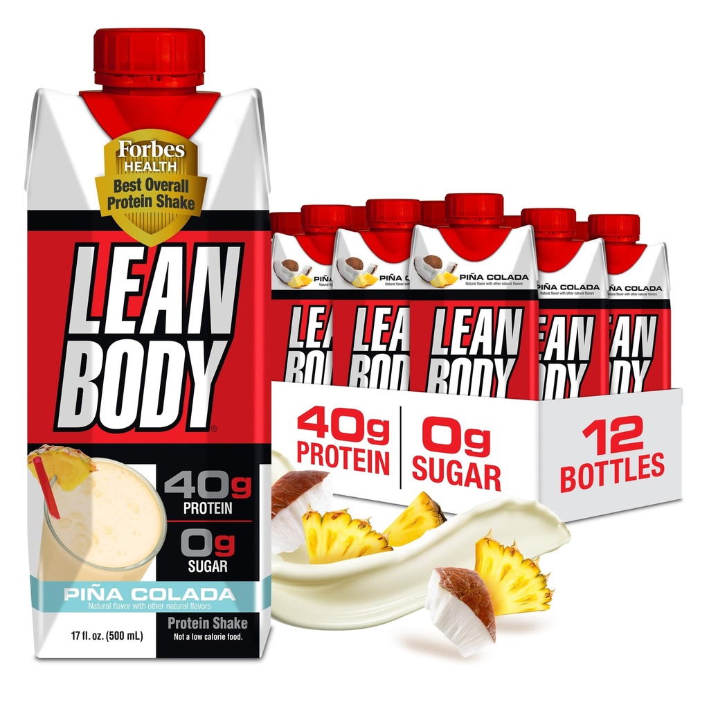 Lean Body Ready-to-Drink Pina Colada Proteïne Shake, 40g Proteïne, Wei Blend, 0 Suiker, Glutenvrij, 22 Vitaminen en Mineralen, 17 Fl Oz (pakket van 12)