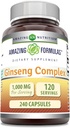 Verbazingwekkende Formules Ginseng Complex - 1000 Mg per portie, Capsules (Non-GMO,Gluten Free) Ondersteunt gezond immuunsysteem - Ondersteunt energieproductie - Boosts Mental Alertness. (240 Tel.)
