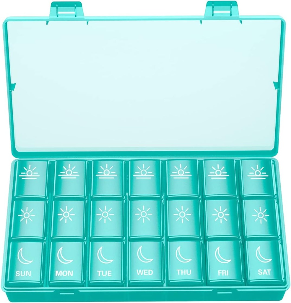 BUG HULL Weekly pil Organizer 3x per dag, Dagelijks 7 dagen Medicine pil Organizer 3 keer per dag, Travel Pill Case Container voor Vitaminen, Supplementen