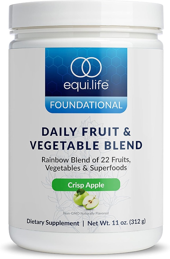 Equilife Daily Fruit & plantaardige Blend, Superfood Antioxidant Supplement, Crisp Apple smaak met vitamine C, vezels, en 9 essentiële aminozuren, ondersteunt energie, lage suiker, Vegan, 30 Servings Tub