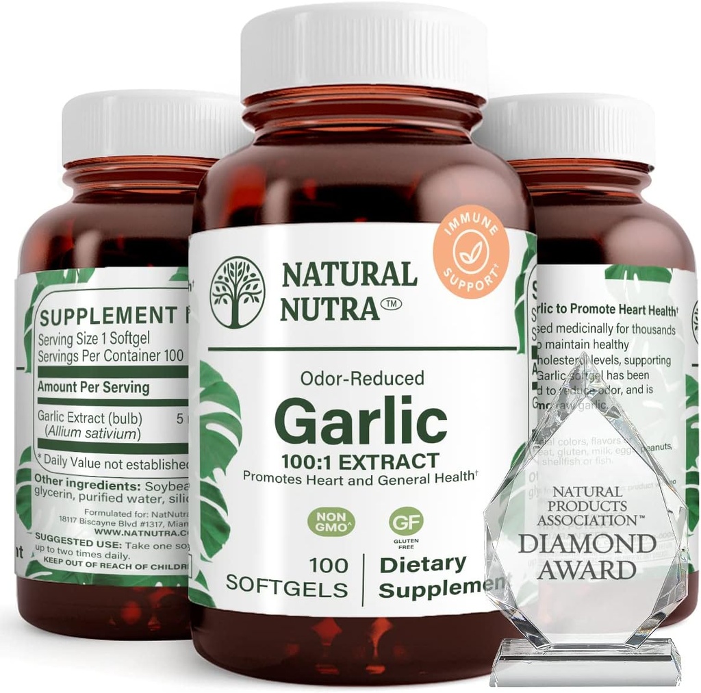 Natuurlijke Nutra Odorless Knoflook olie supplement, biologische pillen voor Boost Heart Health & Skin Health, Enhance Immune System, Reduce Cyclical Issue, Maintain Body Fat Oil, Allium Sativum 500mg,100 Softgels