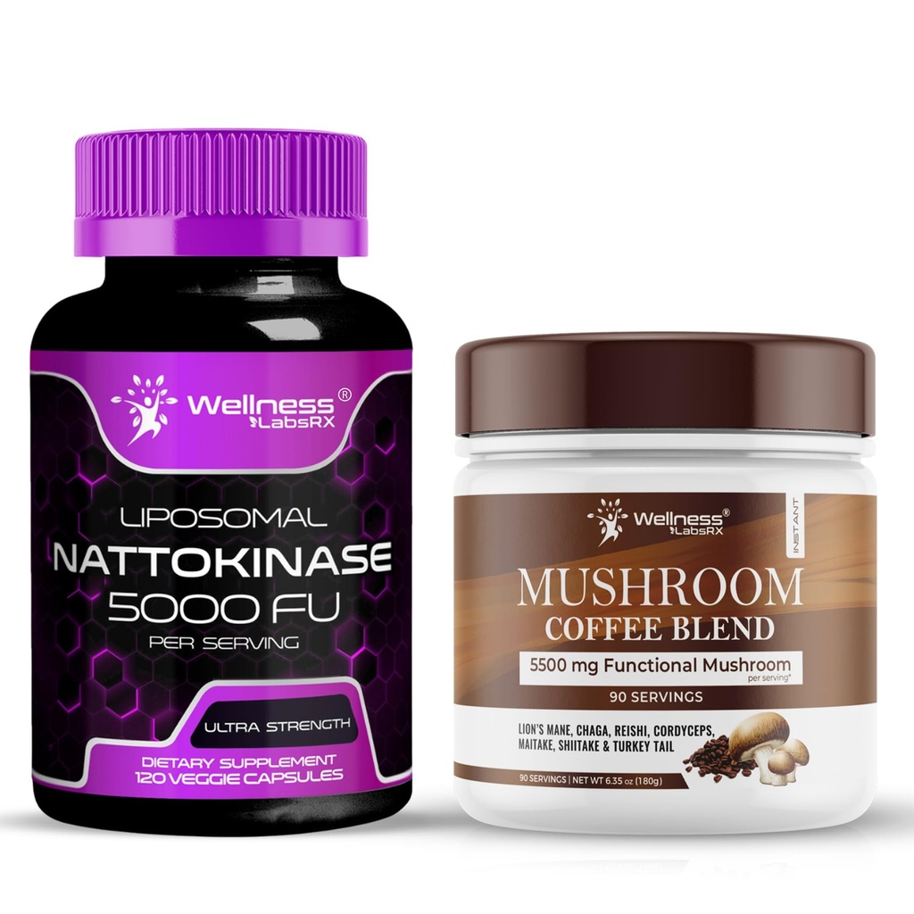 WELNESS LABSRX Nattokinase supplement Capsules 5000 FU - Paddestoel Koffie Blend
