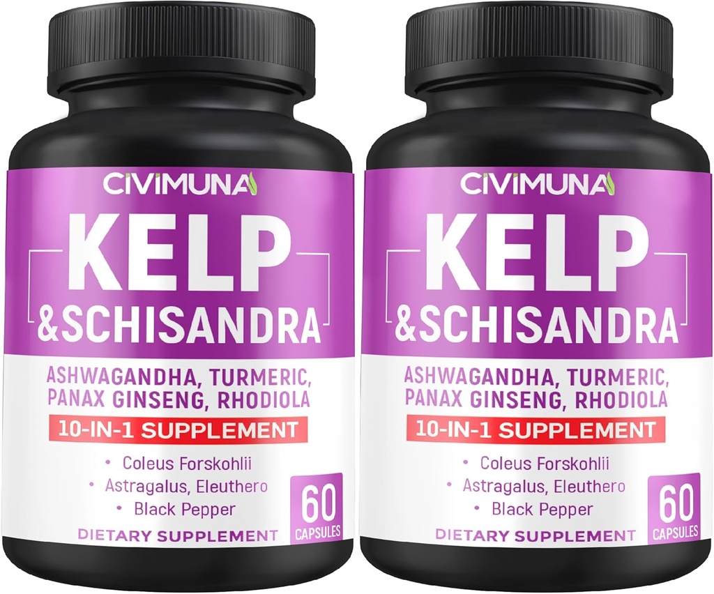 Kelp Capsules met Kelp, Schisandra, Ashwagandha en Meer - 120 Capsules voor 4 maanden levering (verpakking van 2)