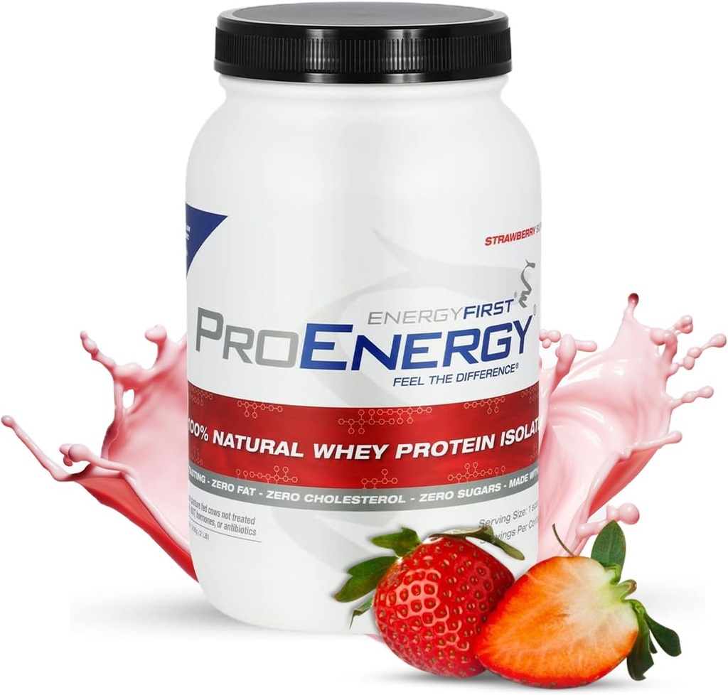 EnergieEnergyFirst Grass-Fed Strawberry Wei Protein Isolaat (2lb), High-Protein Shake for Meal Replacement & Recovery, Non-GMO, Gluten-Free, 37 Servers
