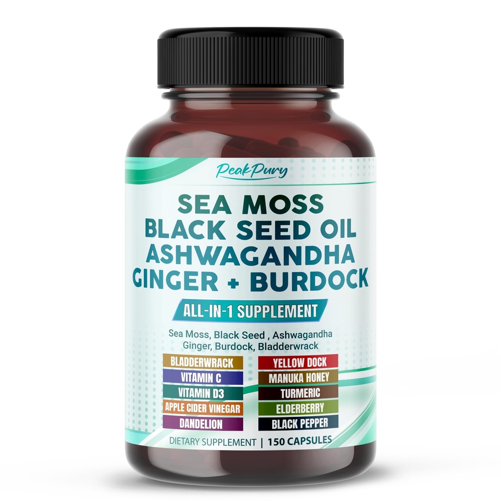 Sea Moss Black Seed Oil Ashwagandha Ginger Burdock Bladderwrack - Immunity Support