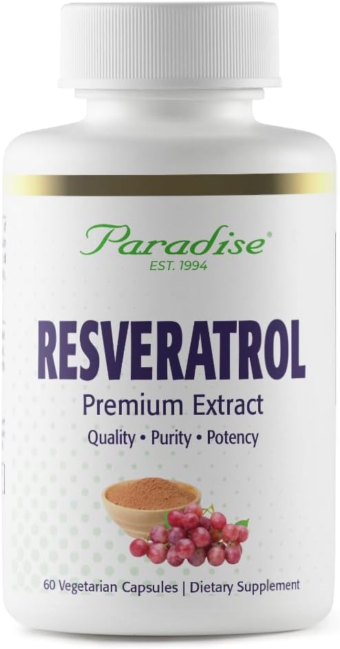 Paradijs Kruiden Resveratrol, Antioxidant, Super Potent, Ultra Pure, Veganistisch, Niet GGO, Glutenvrij, 60 Vegetarische Capsules