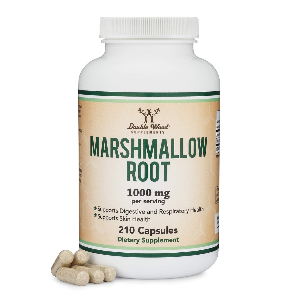 Marshmallow Root Capsules (210 Count, 1000mg per Serving) Hoog in Mucilage ter ondersteuning van de ademhaling, huid en Gut Repair (Vegan Safe, Glutenvrij) door dubbel hout