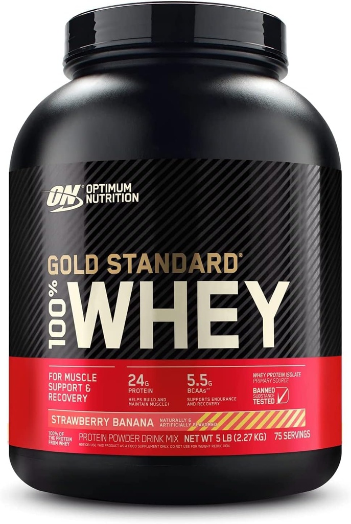 Optimale Voeding Gold Standaard 100% Wei Proteïne Poeder, Aardbei Banaan, 5 Pond (Verpakking mei Vary)