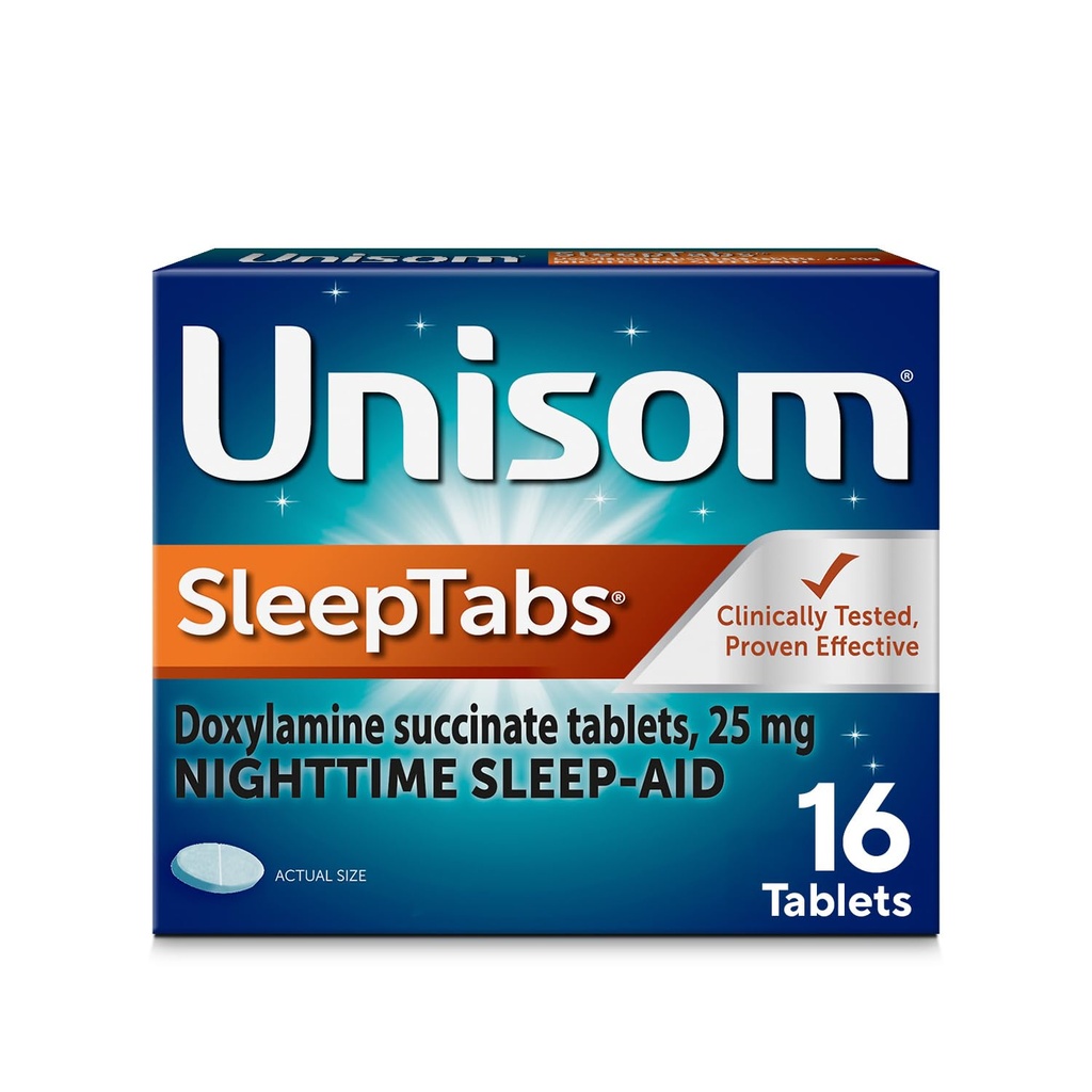 Unisom SleepTabs, Nachtslaap-aid, Doxylamine Succinaat, 16 tabletten