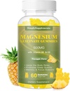 Magnesium Glycinate Gummies 500mg, Kauwbare Magnesium Supplement met vitamine D3, B6, CoQ10, voor ontspannen, Slapen & Mood Ondersteuning, Kalm Magnesium Gummy - 60 Ananas Gummies