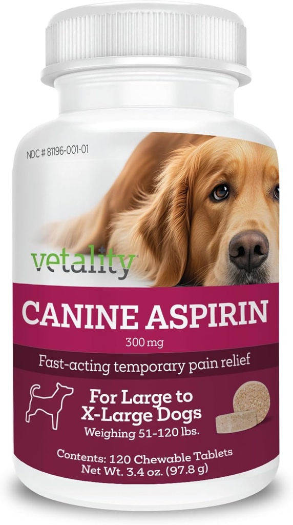 Vetatity Canine Aspirine voor Honden Snel pijn relief Groot tot X-Grote honden Leversmaak 120 Kauwtabletten