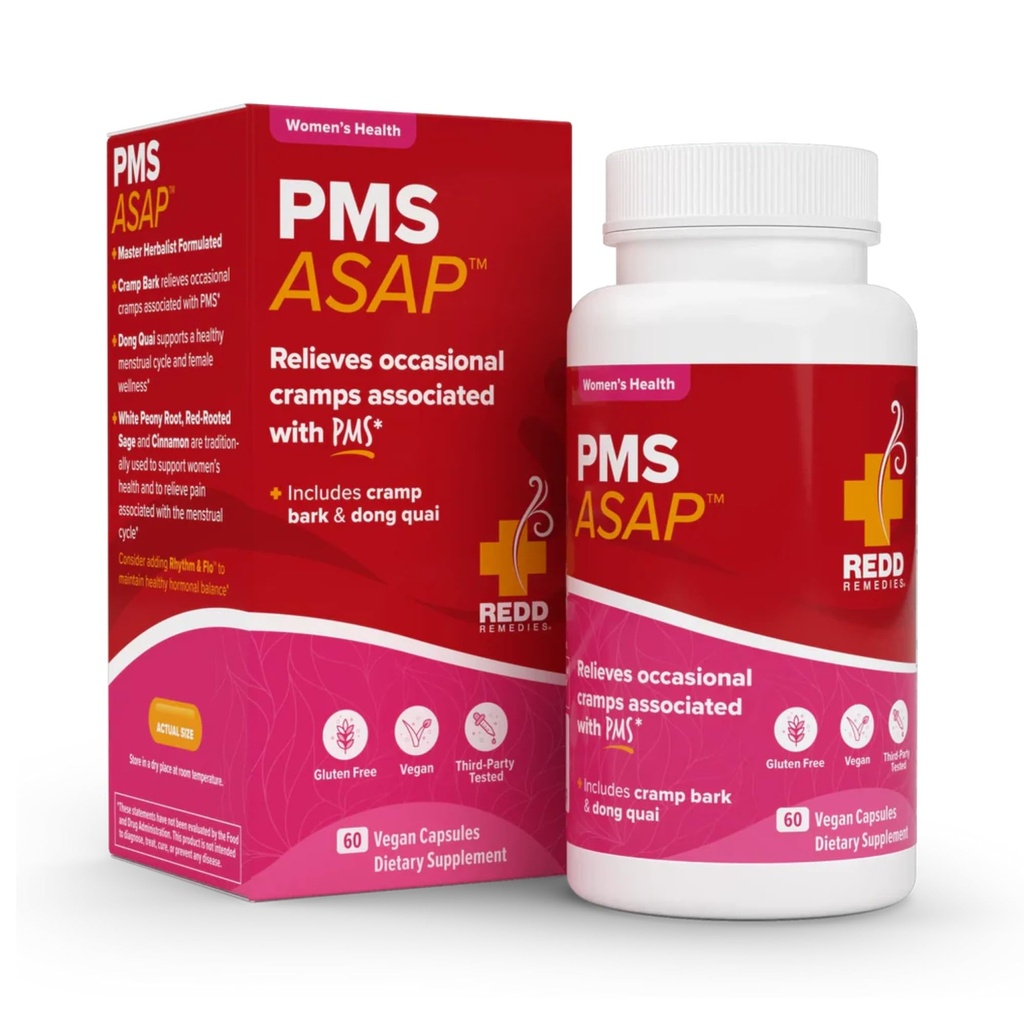Redd Remedies, PMS ASAP, Inclusief Cramp Bark & Dong Quai, 60 Vegan Capsules