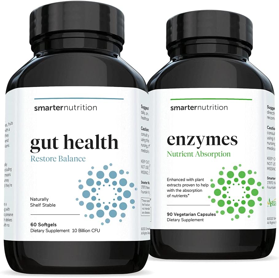 Smarter Gut Health Probiotics - Superior Digestive & Immune Support + Smarter Nutrition Enzymes - Daily Digestive Aids with 16 Different Natural Enzymes
