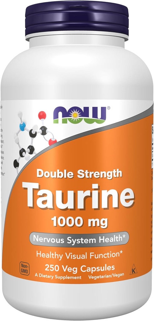 NOW Foods Supplementen, Taurine 1000 mg, Dubbele sterkte, Zenuwstelsel Gezondheid*, 250 Veg Capsules