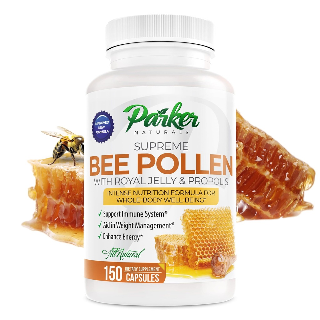 Parker Naturals Supreme Bee Pollen Capsules, 3520 mg Royal Jelly, Bee Pollen en Bee Propolis Capsules, Natural Bee Pollen Supplement voor volwassenen, 150 capsules