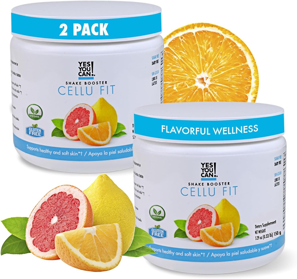 Ja, dat kan je wel! Shake Booster Cellu Fit Powder Drink Mix - Voedingsdrank met vitamine C, vitamine E, biotine, Bovine Collageen Hydrolysaat en Hyaluronzuur - 150g, 30 porties - 2 verpakkingen
