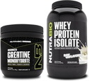 NutraBio Creatine Monohydraat, Unflavored, 150g en Wei Proteïne Isolaat, Unflavored, Supplement Bundle - Spierenergie, Lean Spiergroei, Herstel, en sterkte