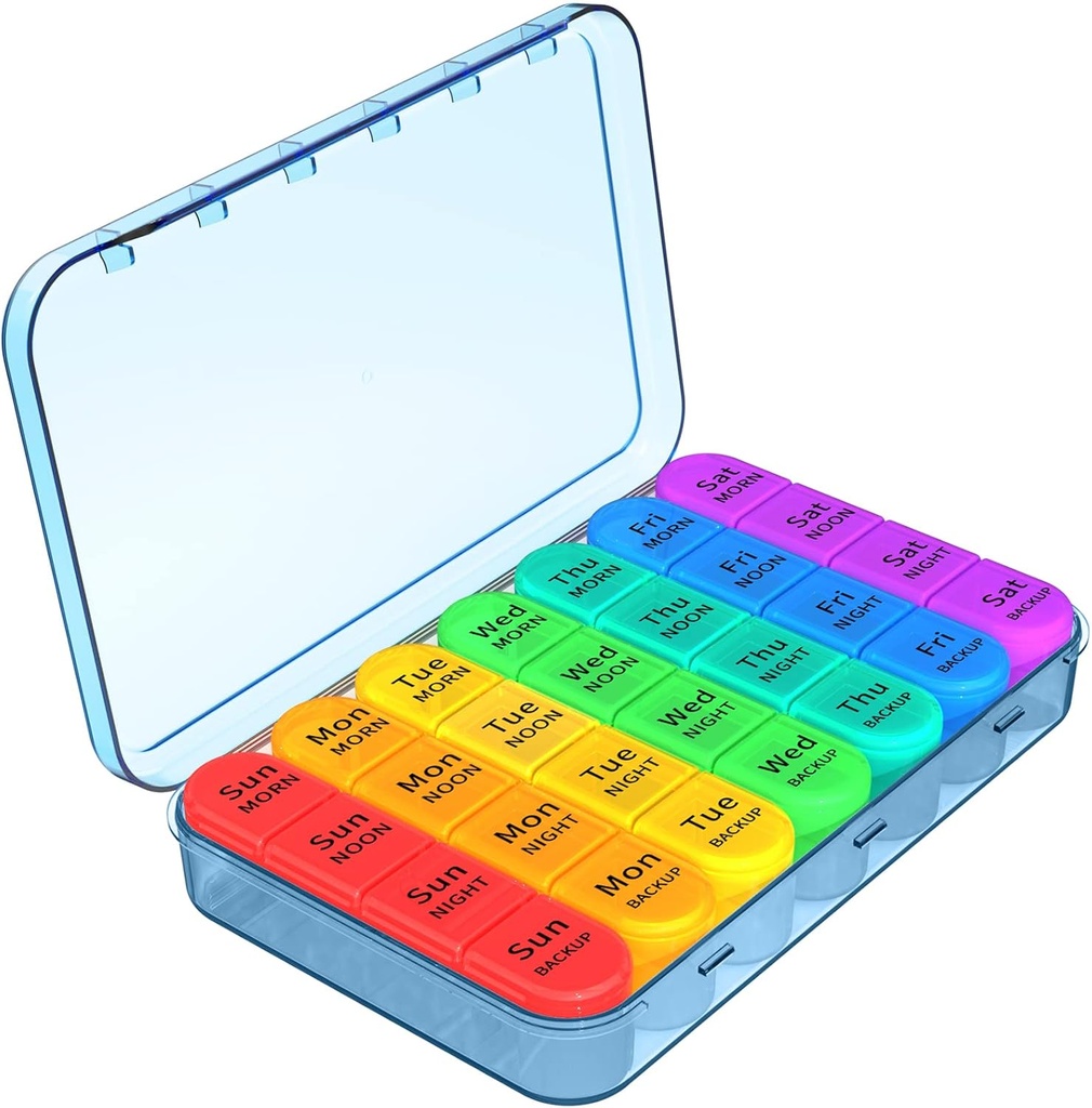 Daviky Pill Organizer, Daily Pill Box 7 Day, Weekly Pill Organizer 4 Times a Day, Large Travel Pill Case with 28 Compartment to Hold Medicine, Vitamin and Supplement (Blue)