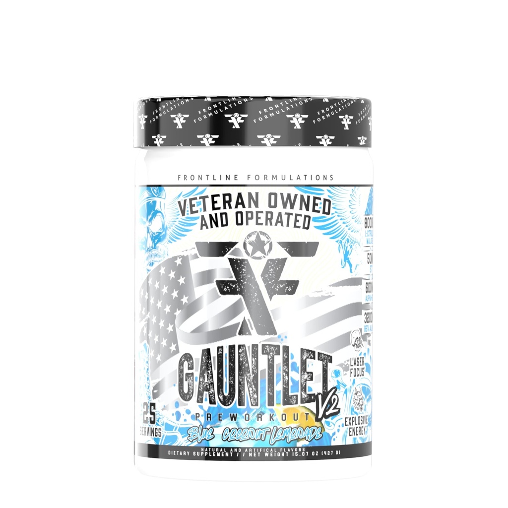 Gauntlet Pre-Workout Powder, Explosive Workouts, Laser Focus, Mid Stim, Amazing Flavor, Veteran Owned and Operated (25 Serves, Blue Coconut Limonade)