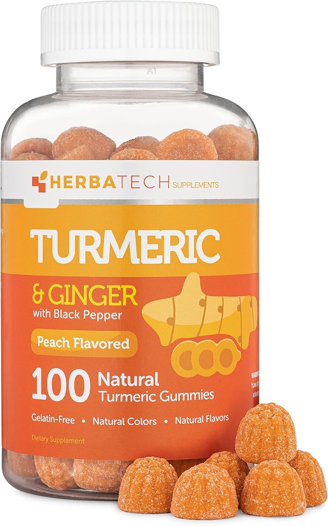 Kurkuma Curcumin Gummies met zwarte peper & gemberwortel (100 telling) Kauwbaar supplement voor volwassenen en kinderen - gezamenlijke ondersteuning en veganistisch veilig