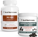 Echte Paddestoelen Reishi Capsules for Humans (90ct) & Mushroom Immune Pet Chews (60ct) - Bundel for Longevity, Relaxation & Immunity - Ashwagandha, Astragalus & More - Vegan, Non-GMO, Gluten-Free