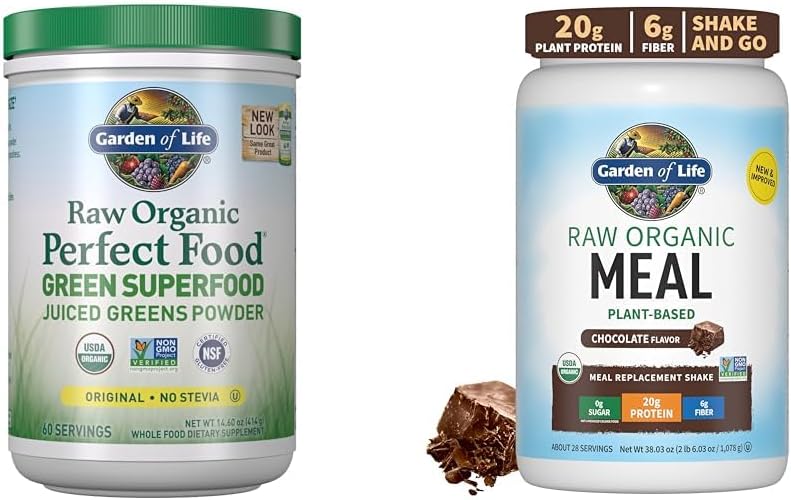 Tuin van het leven Super Greens Poeder Smoothie & Mix, Probiotica & Digestieve enzymen & Raw Organic Meal Replacement Shakes - Chocolate Plant Based Vegan Protein Powder