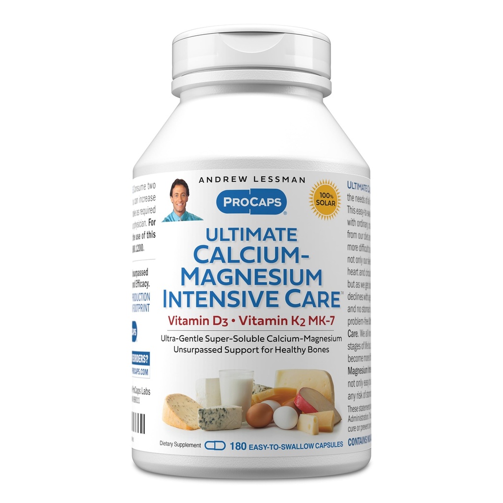 ANDREW LESSMAN Ultimate Calcium-Magnesium Intensive Care with Vitamin D3 & K2 MK7-120 mcg - 180 Capsules  Voorzichtig, makkelijk doorslikken, Super Oplosbaar. Geen additieven